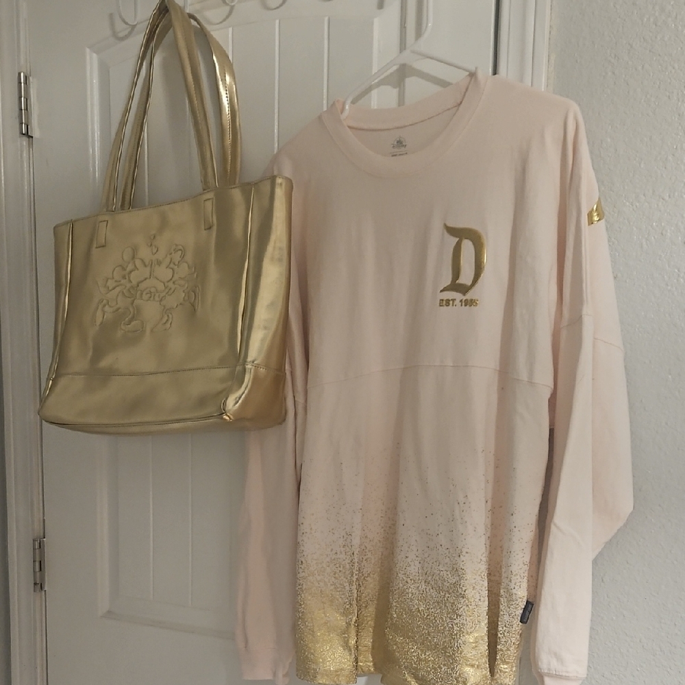 Disney Soft Pink and Gold Glitter Shirt with Tote